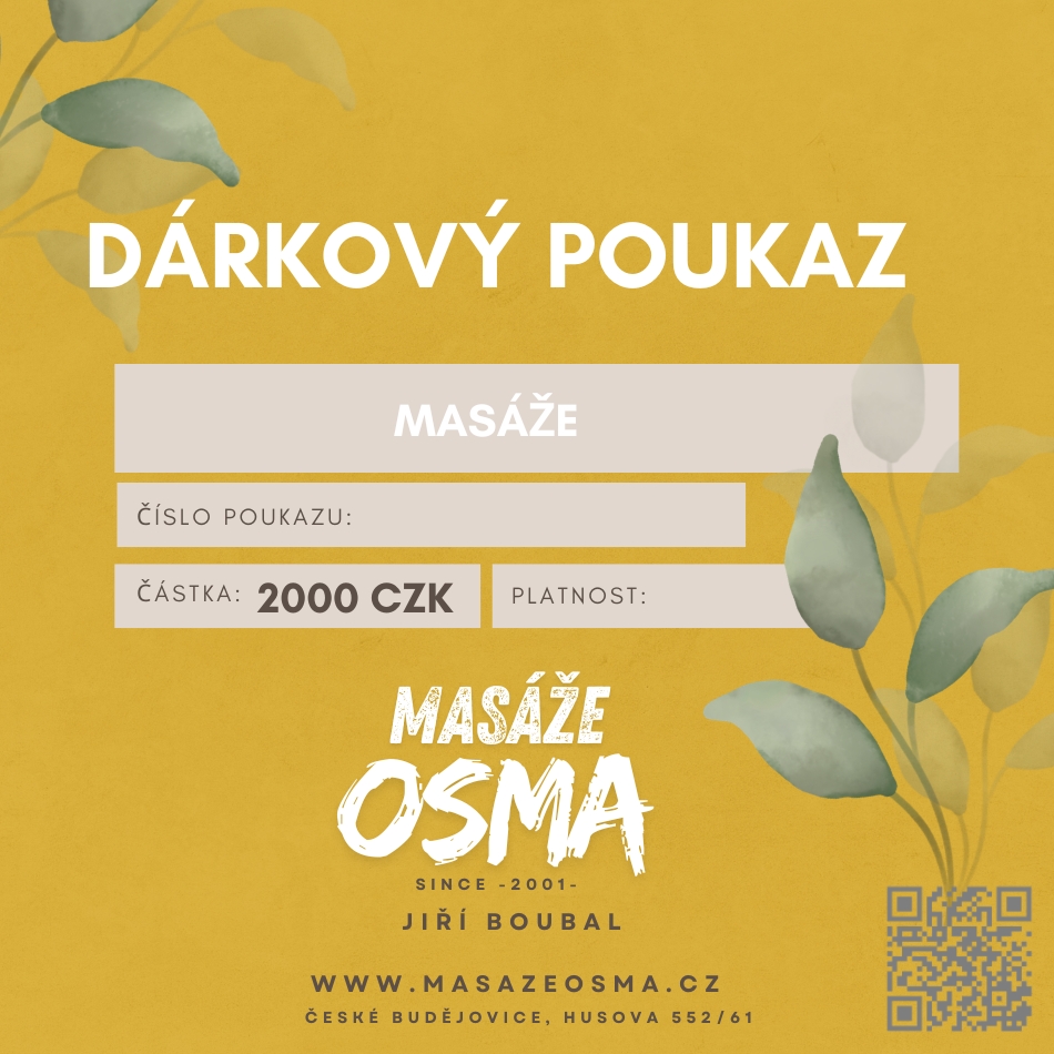 Dárkový poukaz na masáže v salonu Masáže OSMA v Českých Budějovicích, více na www.masazeosma.cz