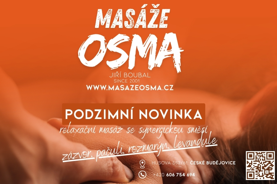 Zpříjemněte si podzim relaxační masáží v salonu Masáže OSMA. Právě nyní jsme pro Vás zařadili v rámci relaxační masáže vybranou směs synergických olejů. Navíc prodejní balení masážního oleje FITOCOSI si budete moci zakoupit i domů - najdete jej v našem eshopu. Synergická směs obsahuje především 4 esenciální oleje:

Zázvor, Levandule, Rozmarýn a Pačuli. 